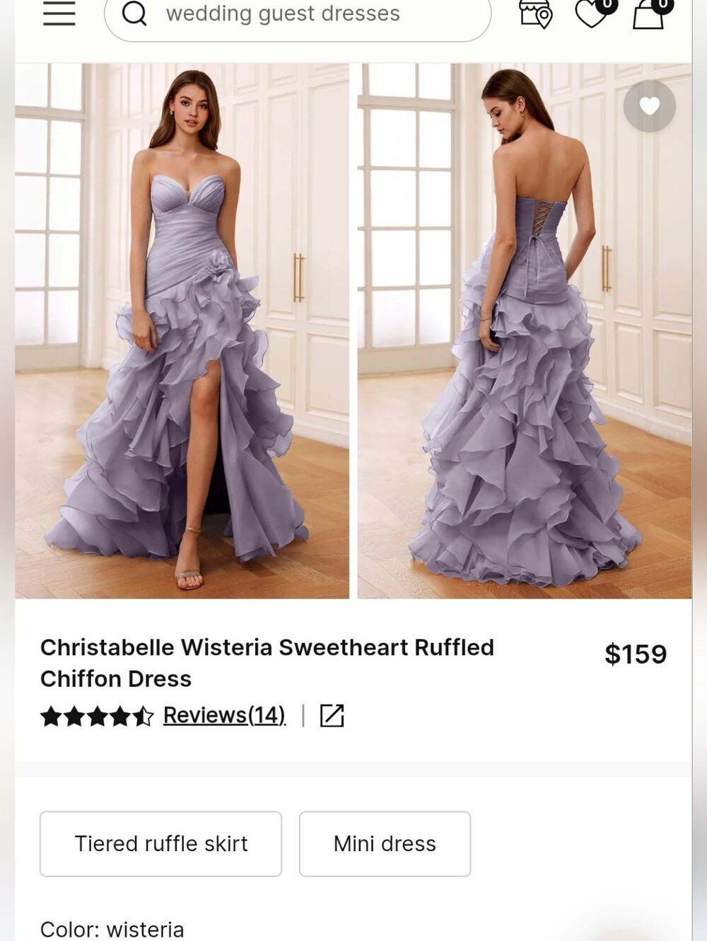 Wisteria Sweetheart Ruffled Chiffon Dress